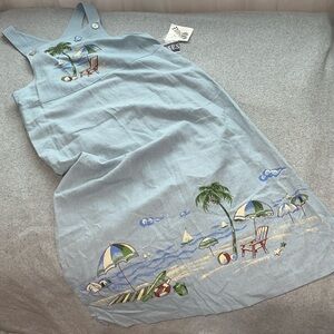 Y2K Linen Midi Dress Jumper Size 10 Coastal Beach Modest Lagenlook Artsy